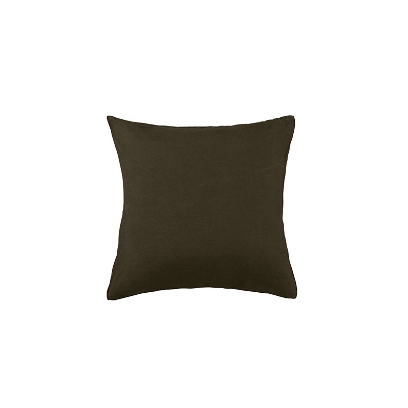 Housse de coussin carré 45 x 45 cm en lin lavé uni Vert Kaki