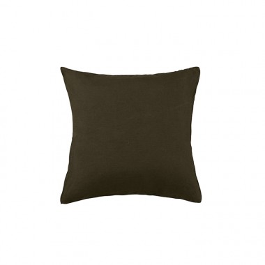 Housse de coussin carré 45 x 45 cm en lin lavé uni Vert Kaki