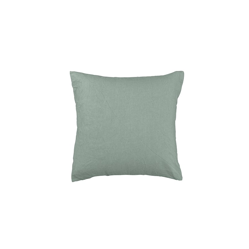 Housse de coussin carré 45 x 45 cm en lin lavé uni Vert Céladon