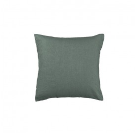 Housse de coussin carré 45 x 45 cm en lin lavé uni Vert Eucalyptus