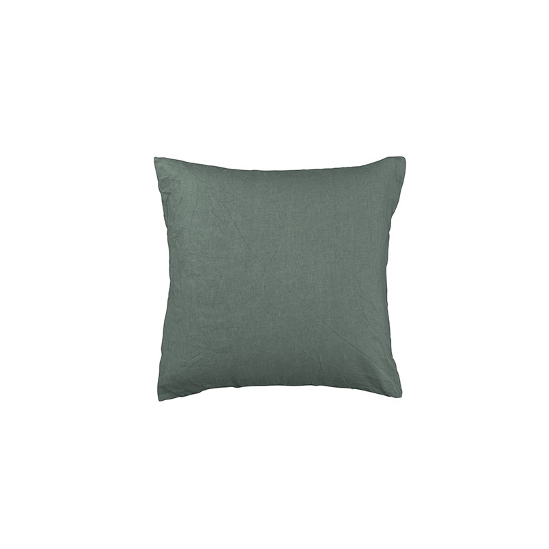 Housse de coussin carré 45 x 45 cm en lin lavé uni Vert Eucalyptus