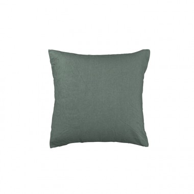 Housse de coussin carré 45 x 45 cm en lin lavé uni Vert Eucalyptus