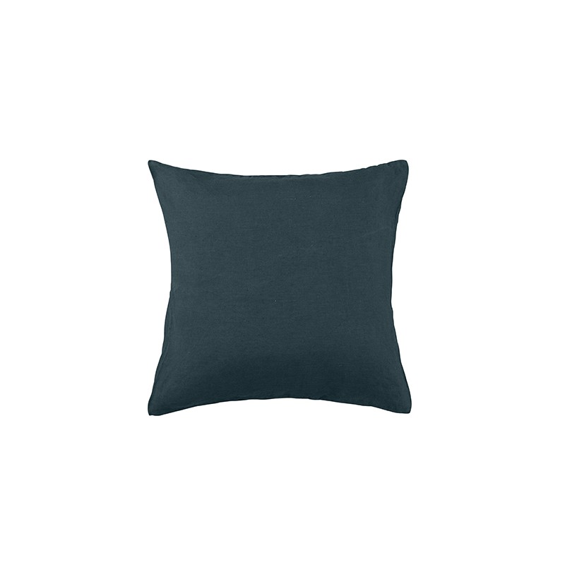 Housse de coussin carré 45 x 45 cm en lin lavé uni Bleu Coin Coin