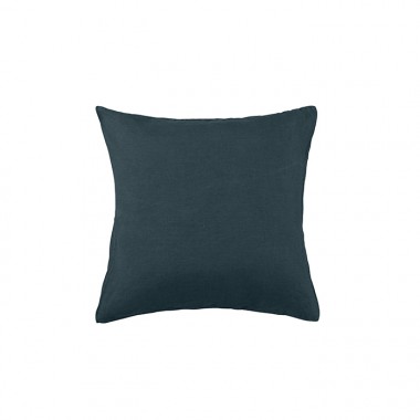 Housse de coussin carré 45 x 45 cm en lin lavé uni Bleu Coin Coin