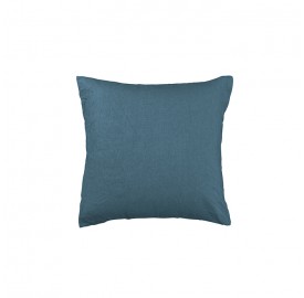 Housse de coussin carré 45 x 45 cm en lin lavé uni Bleu Pétrole