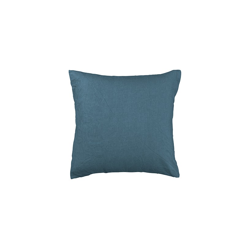 Housse de coussin carré 45 x 45 cm en lin lavé uni Bleu Pétrole