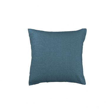 Housse de coussin carré 45 x 45 cm en lin lavé uni Bleu Pétrole