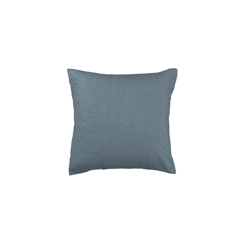 Housse de coussin carré 45 x 45 cm en lin lavé uni Bleu Orage