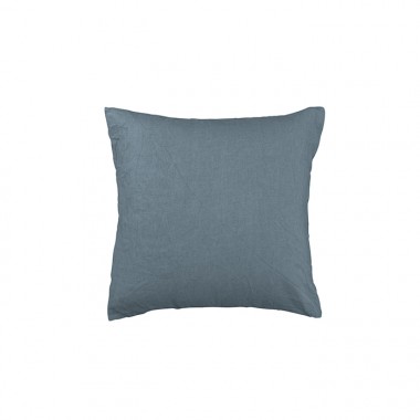 Housse de coussin carré 45 x 45 cm en lin lavé uni Bleu Orage