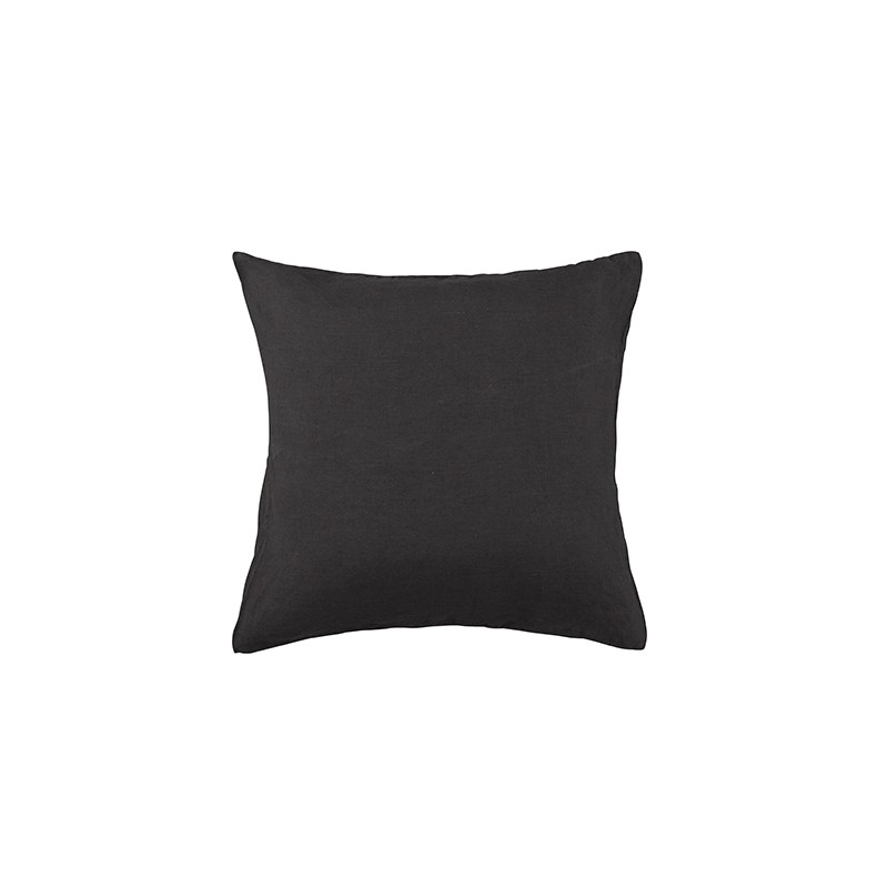 Housse de coussin carré 45 x 45 cm en lin lavé uni Charbon