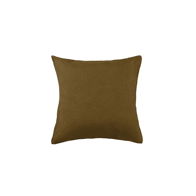 Housse de coussin carré 45 x 45 cm en lin lavé uni Caramel