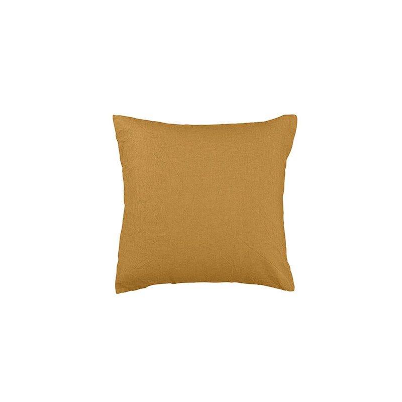 Housse de coussin carré 45 x 45 cm en lin lavé uni Jaune Pépite