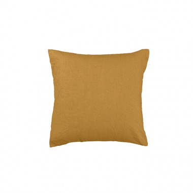 Housse de coussin carré 45 x 45 cm en lin lavé uni Jaune Pépite