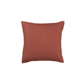 Housse de coussin carré 45 x 45 cm en lin lavé uni Orange Terracotta