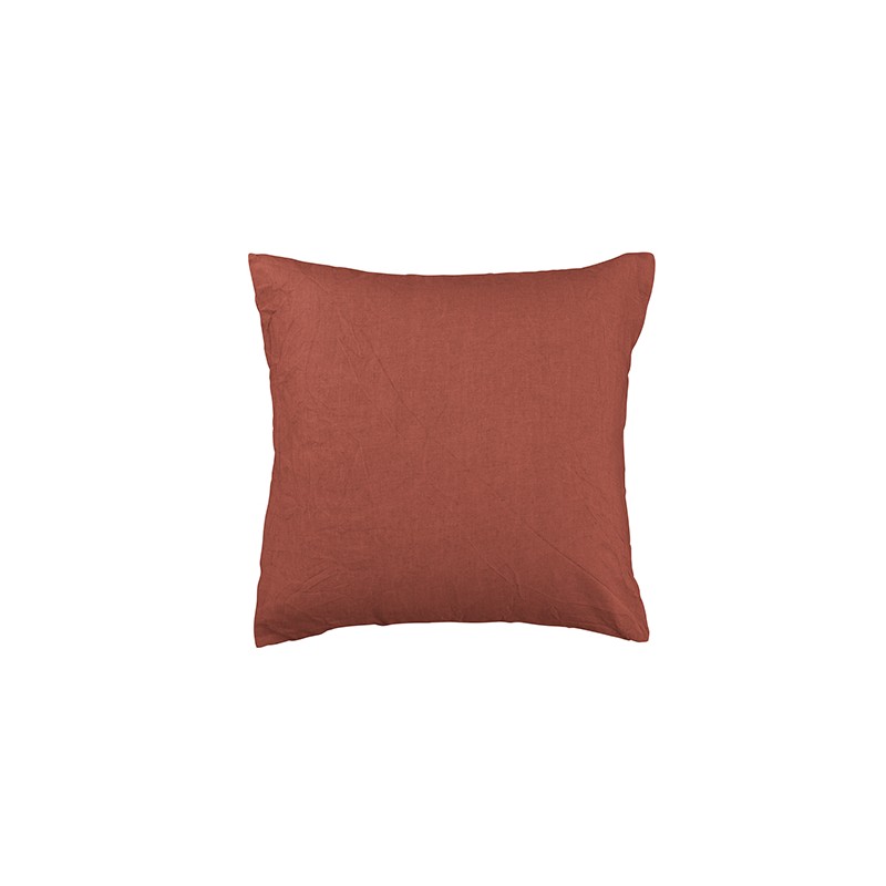 Housse de coussin carré 45 x 45 cm en lin lavé uni Orange Terracotta