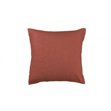 Housse de coussin carré 45 x 45 cm en lin lavé uni Orange Terracotta