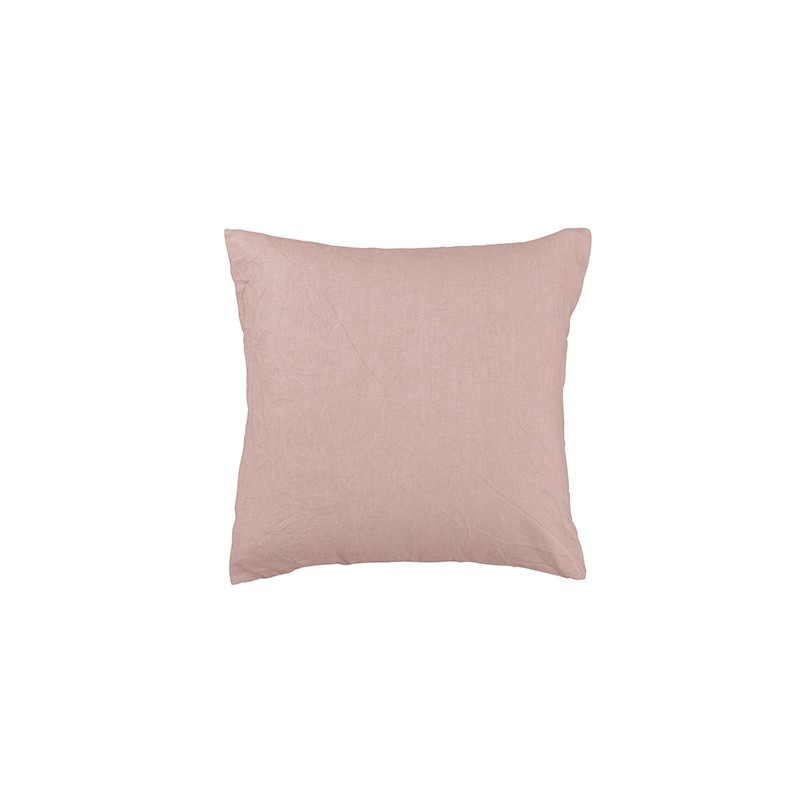 Housse de coussin carré 45 x 45 cm en lin lavé uni Rose Rétro