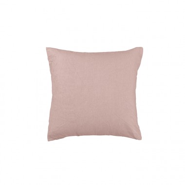 Housse de coussin carré 45 x 45 cm en lin lavé uni Rose Rétro