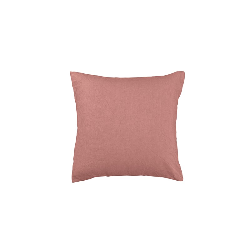 Housse de coussin carré 45 x 45 cm en lin lavé uni Rose Boudoir