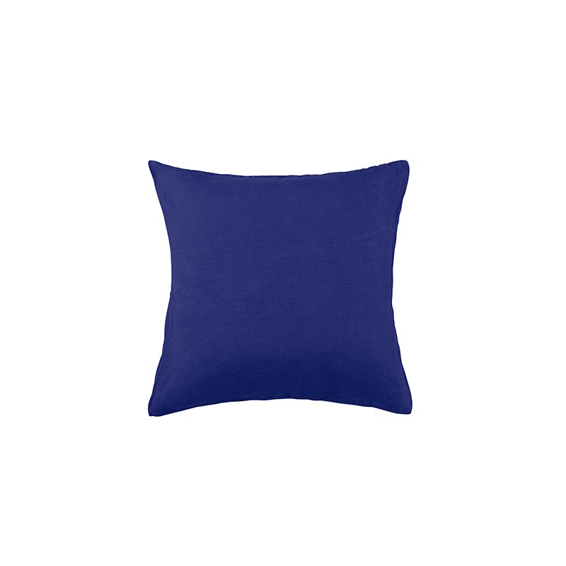 Housse de coussin carré 45 x 45 cm en lin lavé uni Bleu Klein